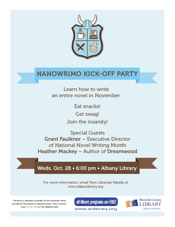 NaNoWriMo kickoff at Albany Library 10/28